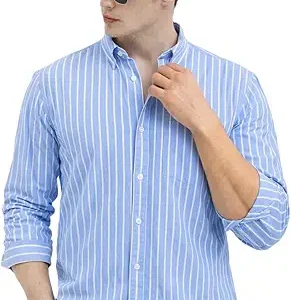 U TURN Men's Casual Printed Striped Stylish Latest Formal Shirt for Men