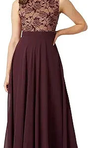 miss chase women's brick red & dusty green boat neck sleeveless self design lace overlaid regular dress