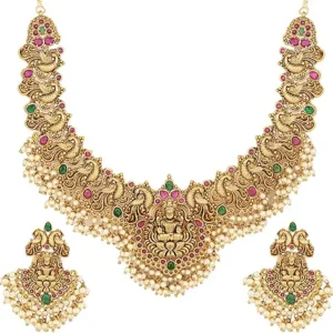 Shining Diva Fashion Latest Stylish Fancy Pearl Choker Traditional Jewellery Set for Women | Temple Necklace Set | Festive Wedding Party Necklace | 22k Gold Plated | Just Like Original Gold Jewellery